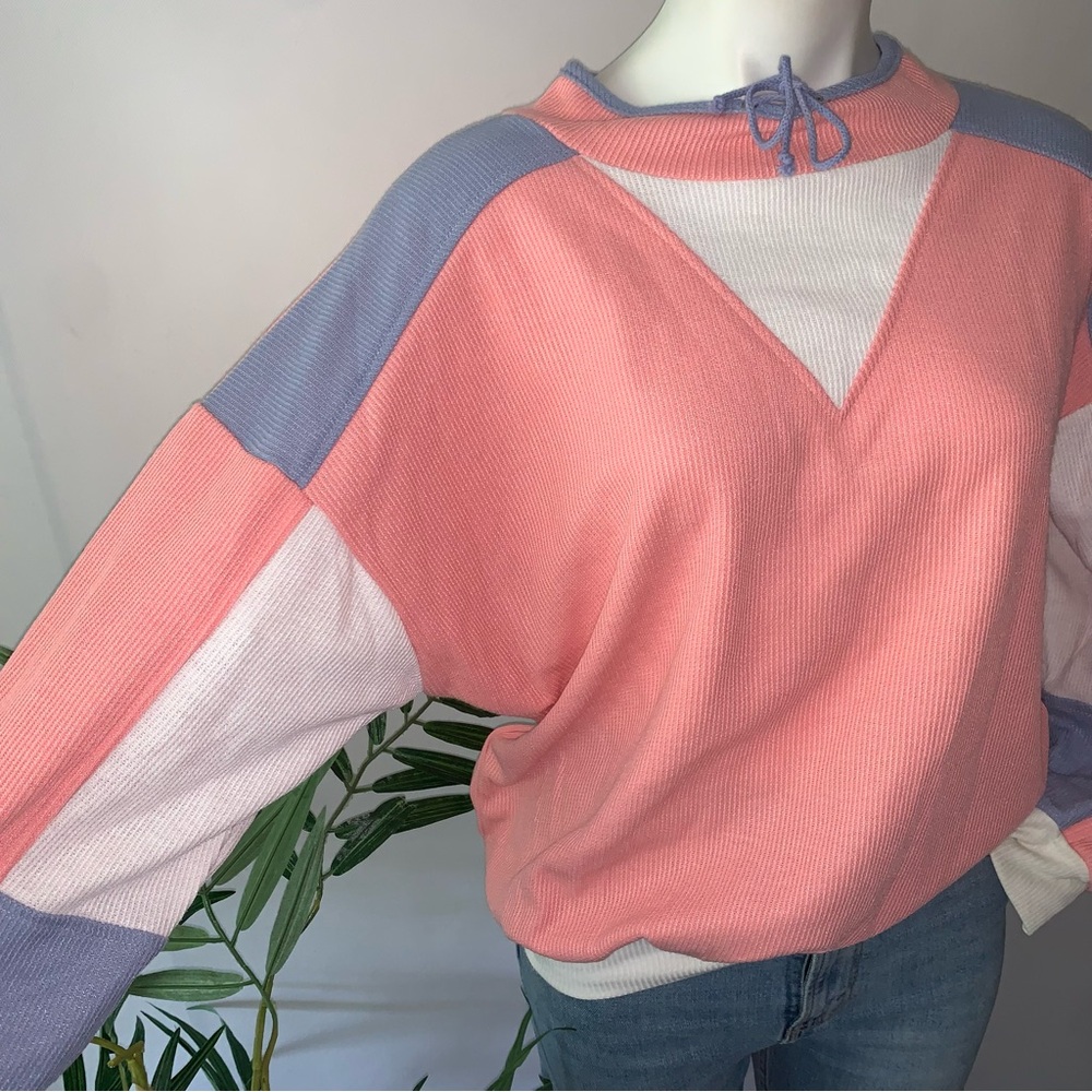 v i n t a g e :: Sporty Slouchy Ribbed Colorblock Sweatshirt NOS - Picture 2 of 13
